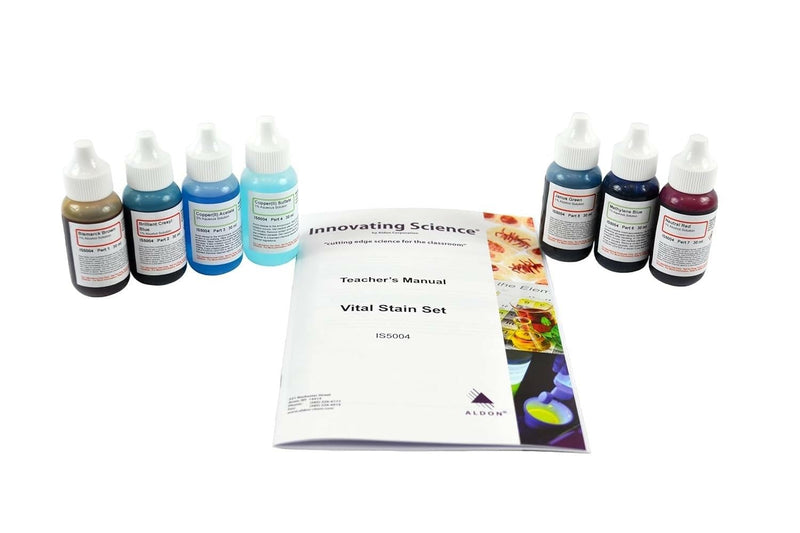 AmScope SK-6 Vital Stain Kit, 7 Bottle Set, 6 Different Stains for Microscope Slides, Used on Living Cells Without Killing Them