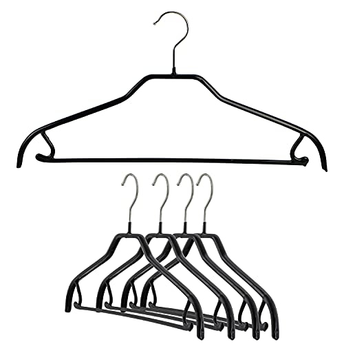 MAWA by Reston Lloyd Silhouette Series Non-Slip Space Saving Clothes Hanger with Bar & Hook for Pants and Skirts, Style 41/FRS, Set of 5, Black