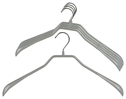 Mawa by Reston Lloyd BodyForm Series Non-Slip Space-Saving Clothes Hanger For Jackets, Suits & Coats, 16-1/2", Style 42/L, Set of 5, Silver