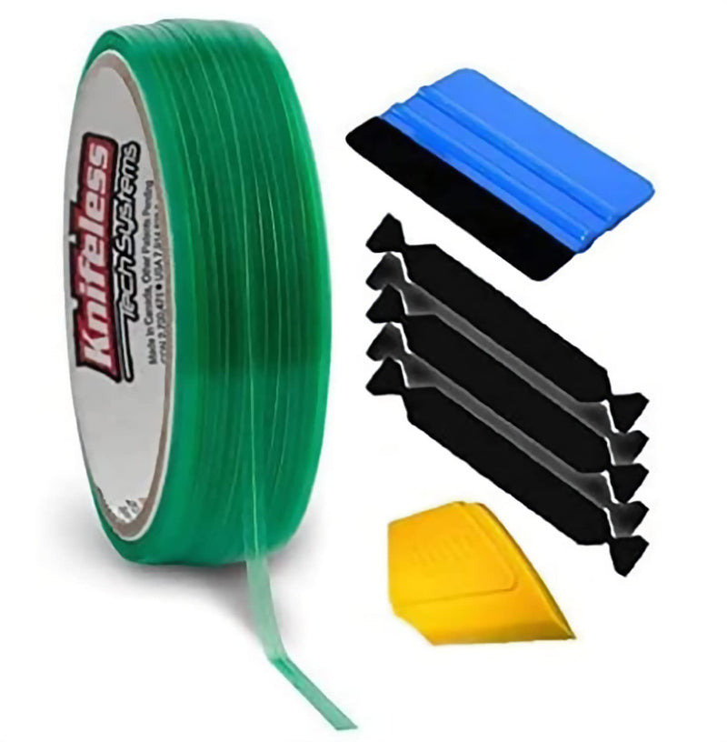 VViViD Knifeless Vinyl Wrap Cutting Tape Finishing Line 10M Plus 3M Toolkit (Blue Applicator Squeegee, Yellow Detailed Squeegee and Black Felt Edge Decals) Blue Squeegee, Ylw Squeegee 2xBlack Felts