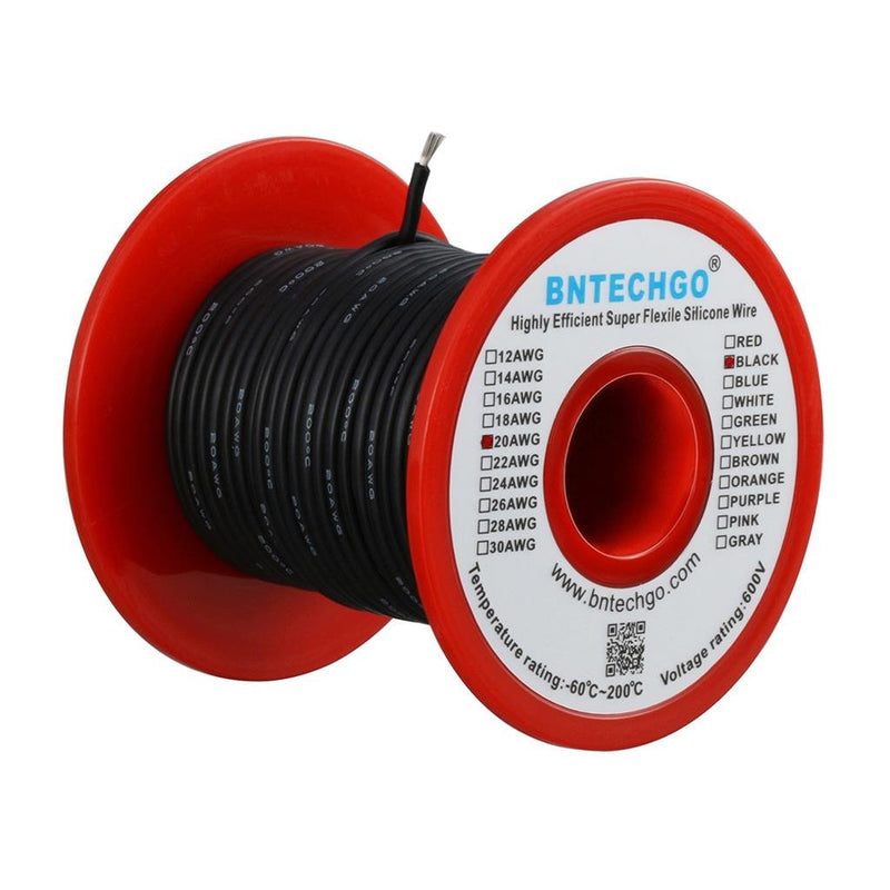 [Australia - AusPower] - BNTECHGO 20 Gauge Silicone wire spool 100 ft Black Flexible 20 AWG Stranded Tinned Copper Wire silicone wire 100ft silicone wire black 