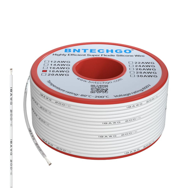 [Australia - AusPower] - BNTECHGO 18 Gauge Silicone wire spool 50 ft White Flexible 18 AWG Stranded Tinned Copper Wire Single Conductor Wire silicone wire 50ft 18 gauge silicone wire white 
