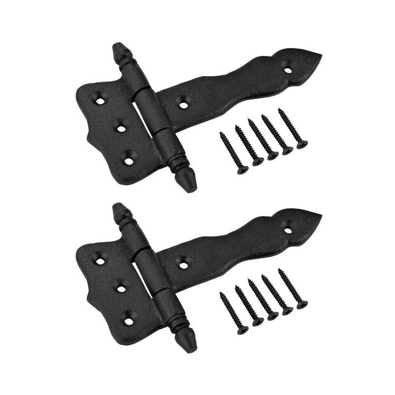 Renovators Supply Manufacturing Pack of 2 Shed Door Hinge 5 in. Black Wrought Iron Antique Style Decorative Flush Mount Cast Iron Barn Door Shed Hinge with Mounting Hardware