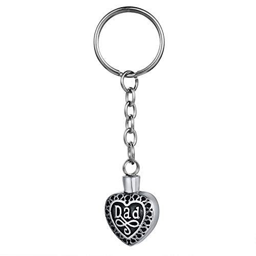 COCO Park Engraving Dad Love Heart Pendnat Cremation KeyChain Urn Jewelry for Ashes Memorial Keepsake Stainless Steel Keyring