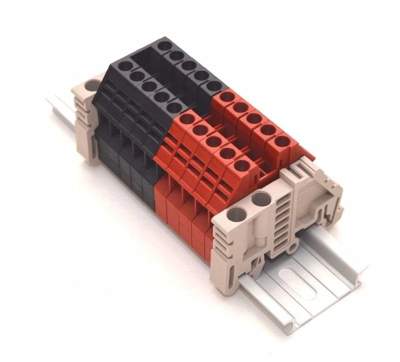 [Australia - AusPower] - Dinkle Assembly DK4N Red/Black 10 Gang DIN Rail Terminal Blocks, 10-22 AWG, 30 Amp, 600 Volt 