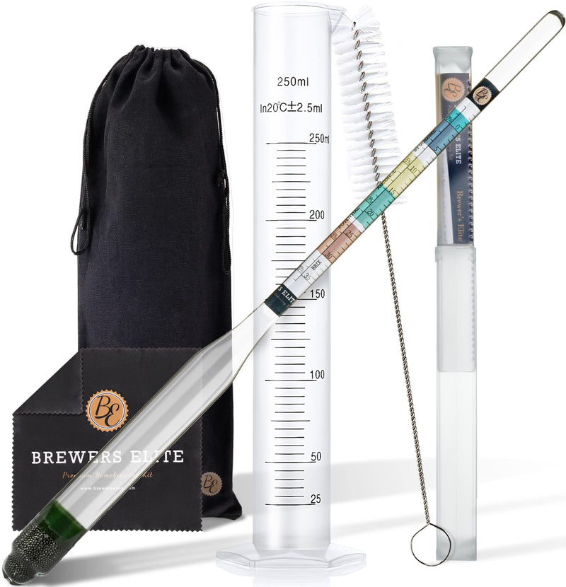 [Australia - AusPower] - Brewer's Elite Hydrometer & Plastic Test Jar - for Home Brew Beer, Wine, Mead and Kombucha - Deluxe Triple Scale Set, Hardcase and Cloth - Specific Gravity ABV Tester Hydrometer & Plastic Test Jar Kit 