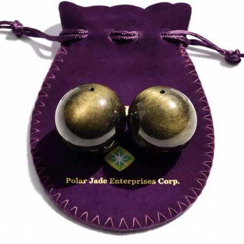 Polar Jade Golden Sheen Obsidian Gemstone Balls, Set of 2, 25mm, Drilled Golden Obsidian Small, Drilled