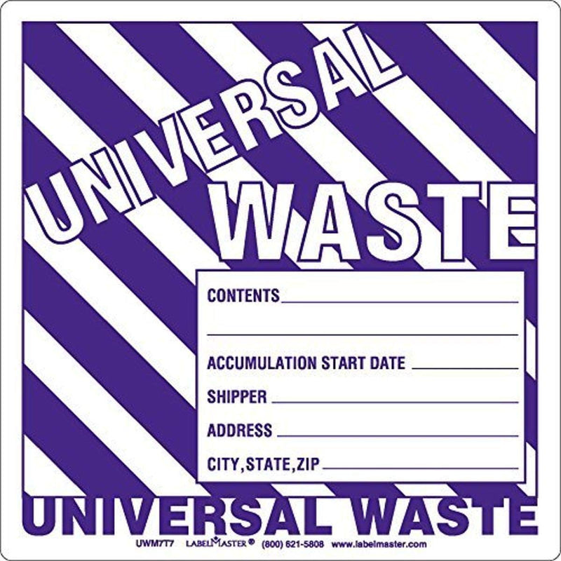 Labelmaster - UWM7T7 UW05T Universal Waste Label, Paper Stock, Single Roll, 6" Waste Label w/Generator