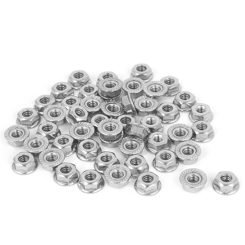 [Australia - AusPower] - uxcell 3/16-24 Serrated Flange Hex Lock Nuts, 50Pcs 304 Stainless Steel Non-Slip Hexagon Flange Nut, Full Thread, Bright Finish, Silver 1 