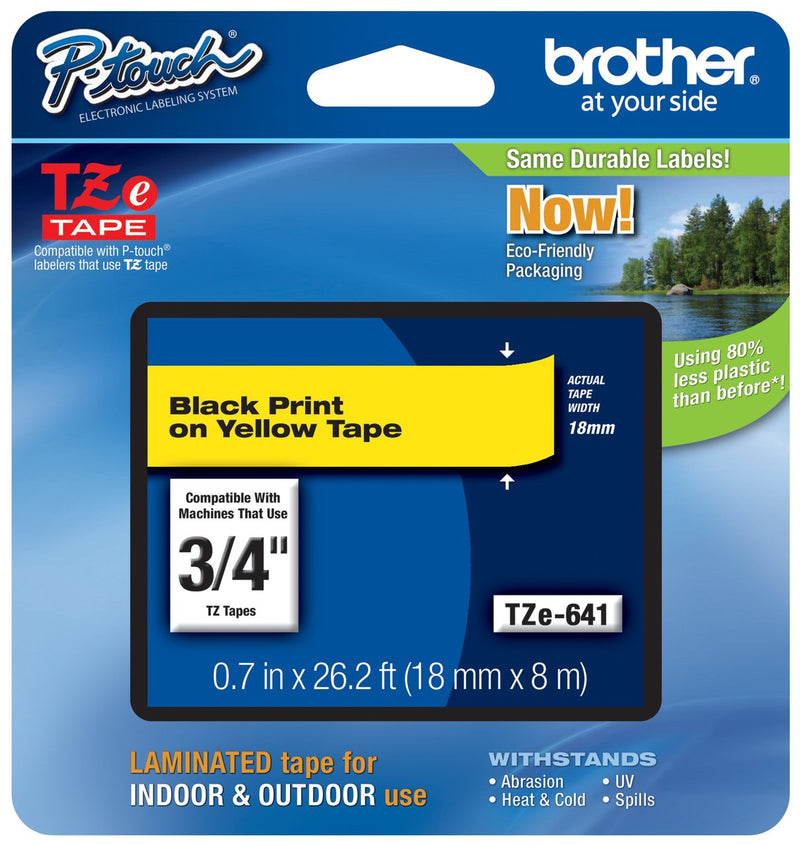 Genuine Brother 3/4" (18mm) Black on Yellow TZe P-Touch Tape for Brother PT-E300, PTE300 Label Maker