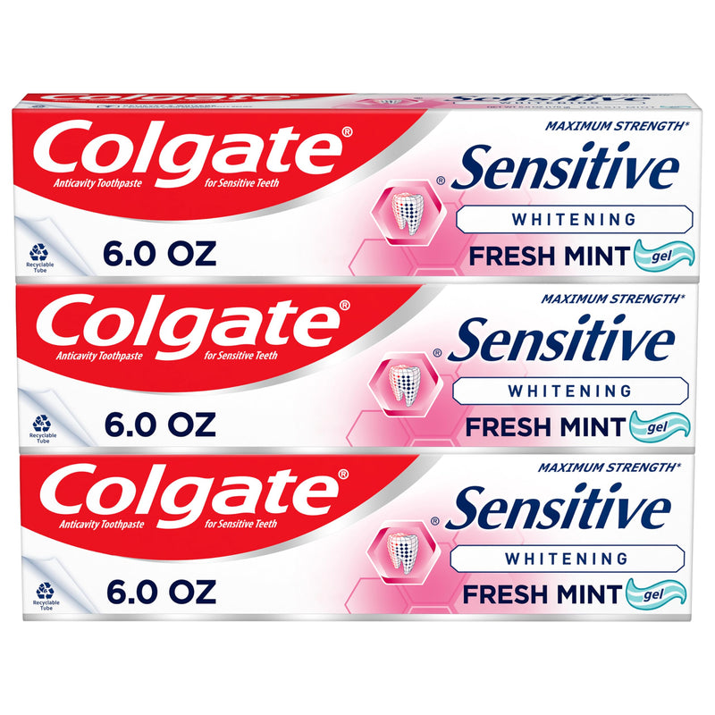 [Australia - AusPower] - Colgate Whitening Toothpaste for Sensitive Teeth, Enamel Repair and Cavity Protection, Fresh Mint Gel, 6 Oz (Pack of 3) 6 Ounce (Pack of 3) 