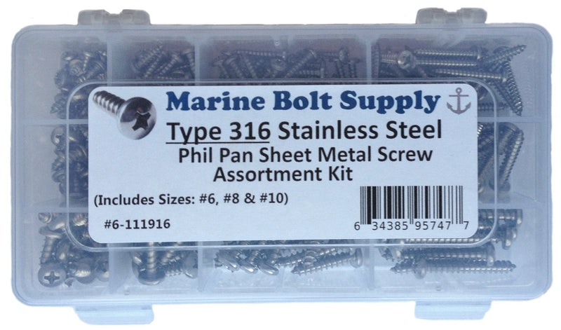 [Australia - AusPower] - Type 316 Stainless Steel Phillips Pan Sheet Metal Screw Kit Marine Bolt Supply 6-111916 