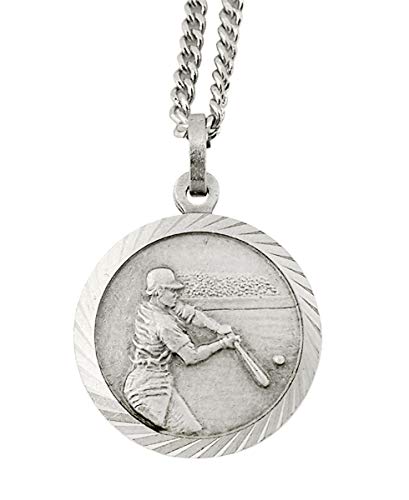 Nickel Silver Tone Saint Christopher Athlete Sports Medal Pendant, 3/4 Inch Baseball