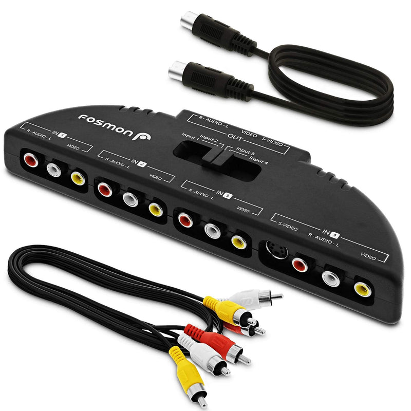 [Australia - AusPower] - Fosmon RCA Splitter with 4-Way Audio Adapter, Video RCA Switch Selector Box + RCA Patch Cable and S-Video Cable for Connecting 4 RCA Output Devices to Your TV 