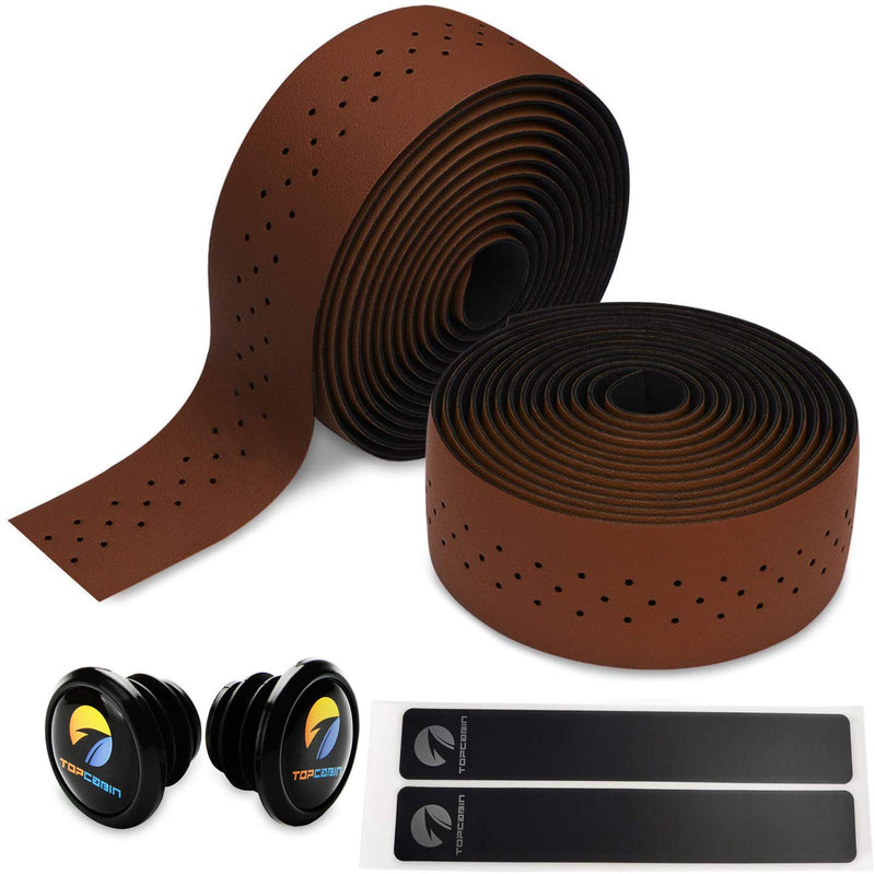 TOPCABIN® Camouflage Series Comfort Gel Road Bike Handlebar Tape Bike Bar Tape with Reflective Bar Plugs (Dark Brown(PU a Pair)) PU leather Dark Brown