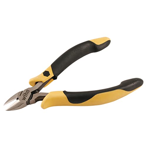 Wiha 32760 ESD flush cutting diagonal cutters, black side-cutting pliers with angled jaws