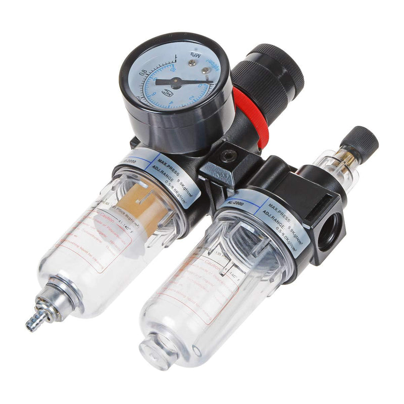 [Australia - AusPower] - YXQ AFR-2000 AL-2000 Pneumatic Twin Air Filter Air Compressor Source Treatment with Regulator Trap 1/4NPT 