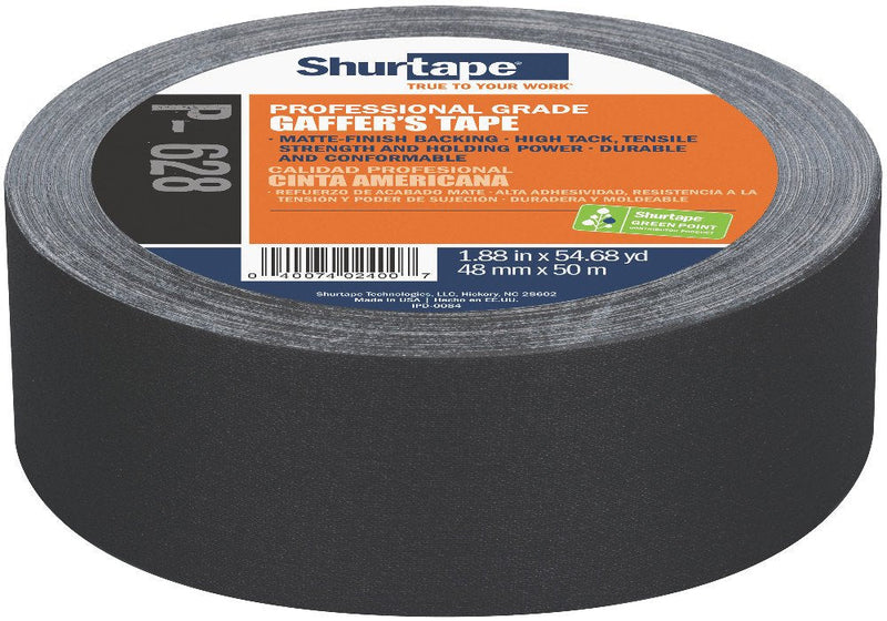 [Australia - AusPower] - Shurtape P- 628 Professional Grade, Coated Gaffer's Tape, Social Distancing Marking, 48mm x 50m, Black, 1 Roll (138775) 