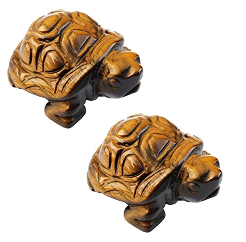 SUNYIK Tiger's Eye Stone Turtle Tortoise Pocket Statue Figurines Bookend Amulet Fengshui 1.5" Pack of 2 Yellow