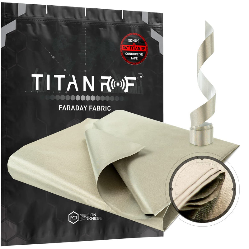 [Australia - AusPower] - Mission Darkness TitanRF Faraday Fabric Kit 1 Yard // 44" W x 36" L Fabric + 36" L Tape Military Grade Conductive Nickel Copper Polyester Material Blocks RF Signals WiFi Cell Bluetooth RFID EMF 1 Yard (44in W x 36in L) 