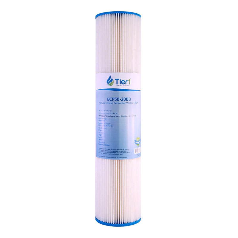 Tier1 50 Micron 20 x 4.5 Water Filter | Pleated Polyester Whole House Sediment Filter Cartridge | Replacement for Pentek ECP50-BB, 4PAY5, 255496-43 | 4.5 x 20 Water Filter 1 Pack