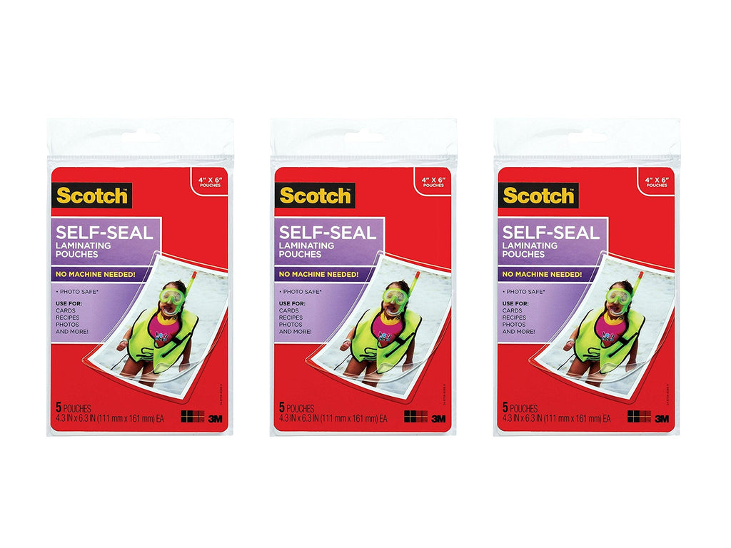 [Australia - AusPower] - 3 Pack of 5 Scotch 4 x 6 Inches Self-Sealing Laminating Pouches 