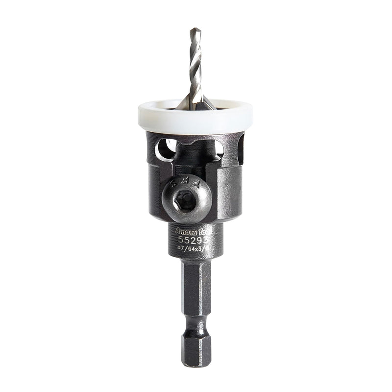 Amana Tool 82 Degree Countersink with Adjustable Low Friction Drill Bit Depth Stop, 55293, 3/8 D x 7/64 Drill D x 1/4 Inch Quick Release Hex Shank