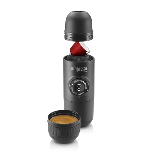 WACACO Minipresso NS, Portable Espresso Machine, Compatible Original NS Capsules, Travel Coffee Maker, Manually Operated from Piston Action Grey