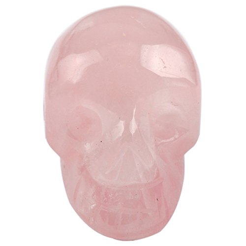 Rockcloud 1" Rose Quartz Crystal Stone Human Reiki Skull Figurine Statue