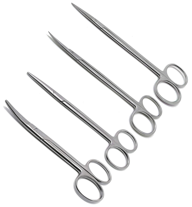 [Australia - AusPower] - Surgical Scissors Blunt & Sharp Straight & Curved Metzenbaum 6" & Kelly 7" 4 Pcs Instruments 