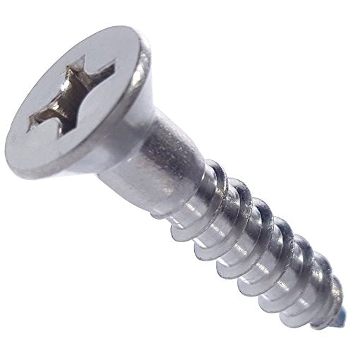 #4 x 3/4" Flat Head Wood Screws, Phillips Drive, Type 316 Marine Grade Stainless Steel, Partial Thread, Bright Finish, Quantity 100 By Fastenere #4 x 3/4" (100 Pack)