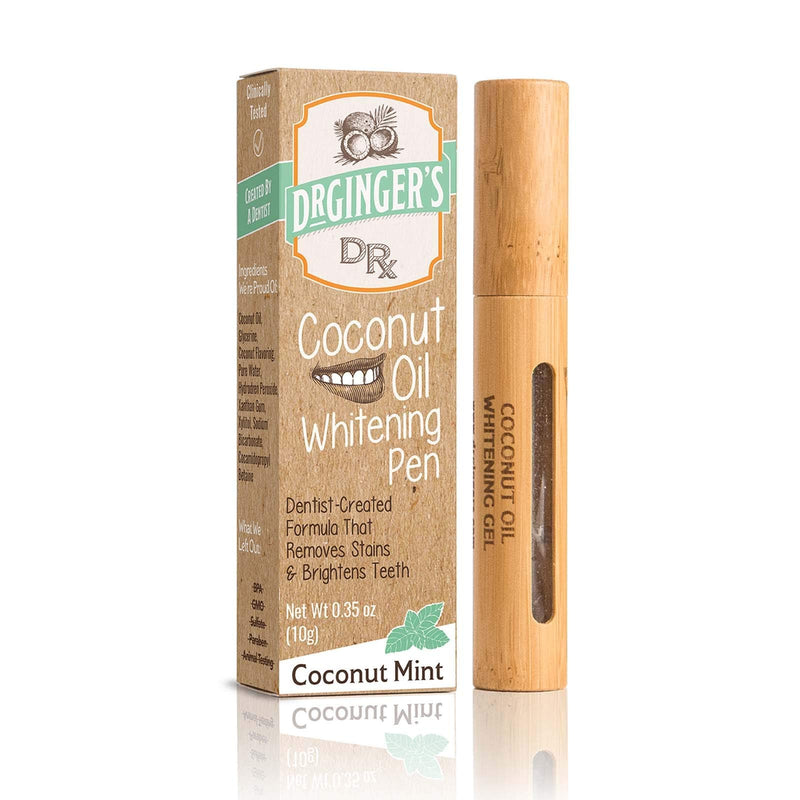 [Australia - AusPower] - Dr. Ginger's Coconut Oil Tooth Whitening Pen – Rapid Brightening for Sensitive Teeth and Gums - Mint Flavor, 0.35oz - Blended with Teeth Whitening Essence and Xylitol for Brighter Smile 