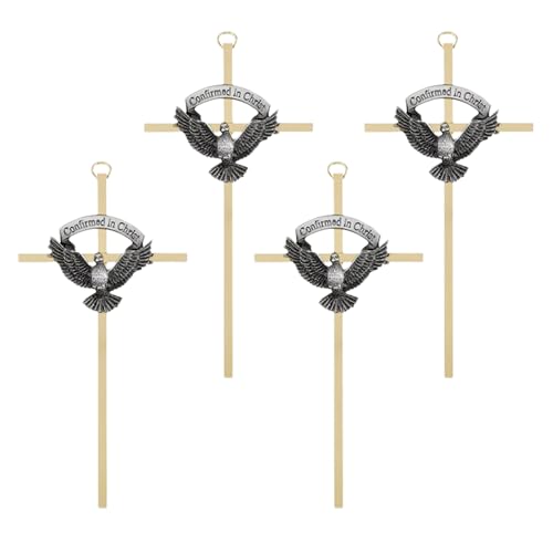 Confirmation Wall Cross - 7"H - Gold Plate Cross/Antique Pewter Finish Emblem - 4 PACK - James Brennan - Gift Boxed - B62P07