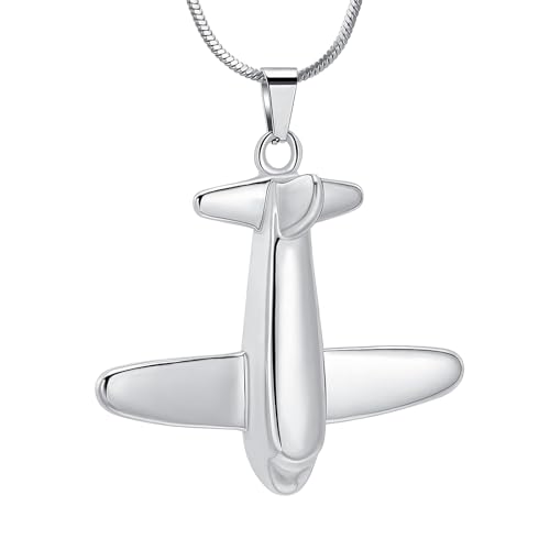 Airplane Cremation Jewelry for Human Ashes Urn Necklace Keepsake Jewelry Ashes Holder Memorial Pendant Locket for Ashes Silver
