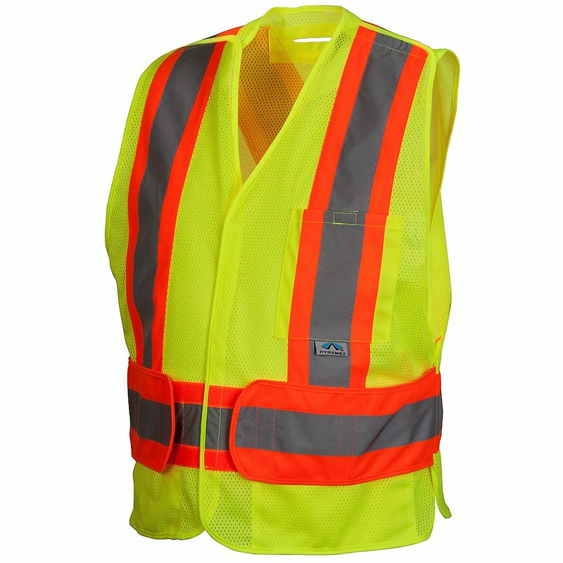 Pyramex Hi-Vis Safety Vest with Contrasting Reflective Tape, Medium-XL, Lime
