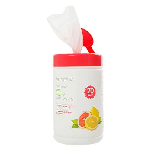 Purdoux 100% Cotton CPAP Mask Wet Wipes with Grapefruit Lemon Scent, 70 Wipes