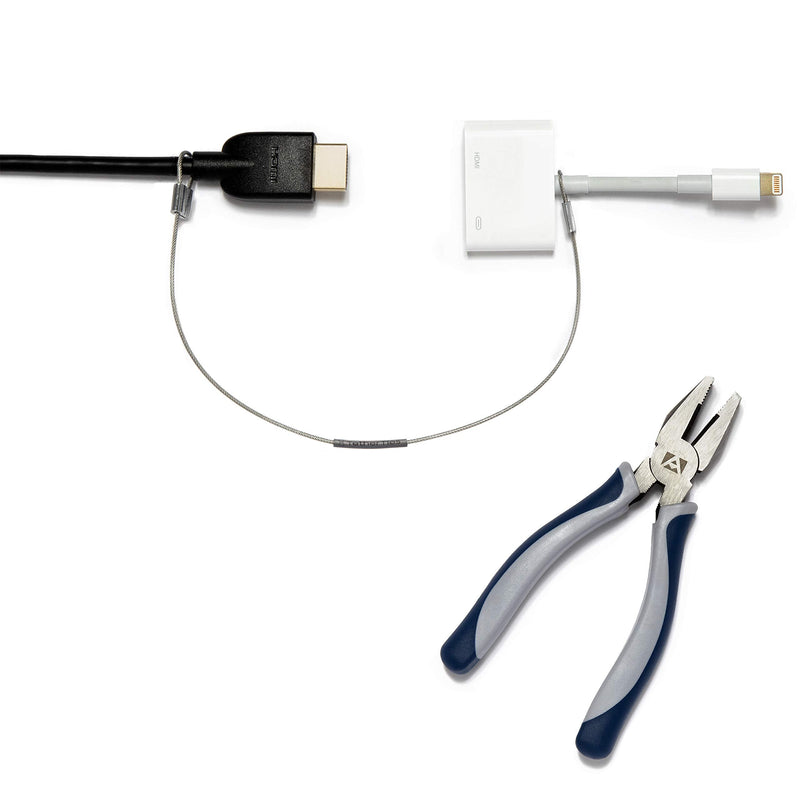 [Australia - AusPower] - Patented Pre-Assembled Adapter Ties - Anti-Theft Cable Locks for Tools, Dongles, Tethers, Computer adapters. Steel Cable, Security Lock, Easy Installation with Free Crimping Tool Silver 5 Pack TetherTies Cable Tethers 