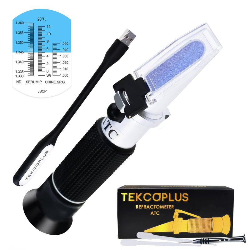 [Australia - AusPower] - 3-in-1 Clinical Refractometer with ATC for Tri-Scale Serum Protein 0-12 g/100ml Urine Specific Gravity SG 1.000-1.050 Refractive Index 1.333-1.360RI w/Extra LED Light & Pipette for Human Use Urine Sg / Serum Protein / Refractive Index 