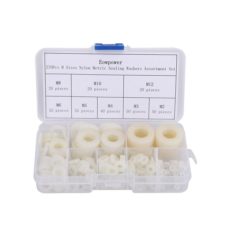 [Australia - AusPower] - Eowpower 270Pcs 8 Sizes Nylon Metric Sealing Washers Assortment Set 