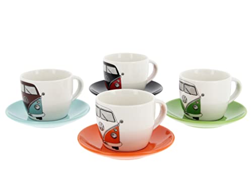 BRISA VW Collection - Volkswagen Espresso Cups Coffee-Tea-Cappuccino Set in T1 Bus Campervan Design (Bus Front/100ml/3.4 fl oz) (Set of 4 (red/black, petrol/brown, orange, green)) Set of 4 (red/black, petrol/brown, orange, green)