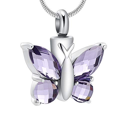 Butterfly Cremation Necklace for Ashes - Urn Neckalce for Ashes for Women Cremation Jewelry for Women - Ashes Keepsake Pendant Memorial Jewelry Gifts for A Loss of Loved Ones Purple