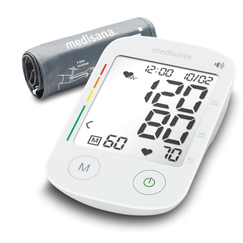 medisana BU 535 Voice Upper Arm Blood Pressure Monitor with Voice Output | Blood pressure and pulse monitor with memory function, traffic light scale, blood pressure cuff with irregular heartbeat indicator