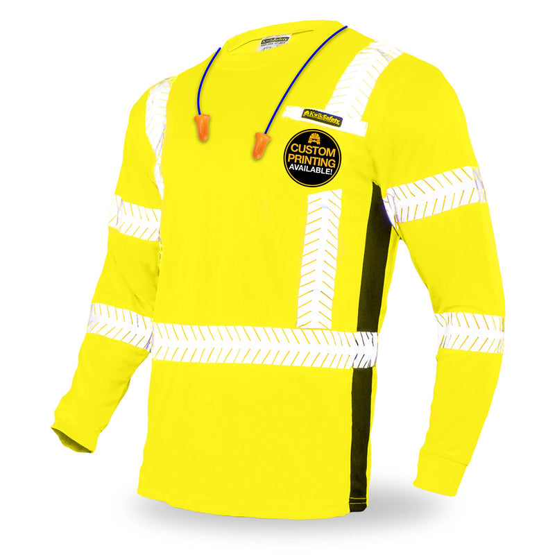 KwikSafety - Charlotte, NC - Limited Edition Long Sleeve Safety Shirts [Deluxe Fishbone Tape] Class 3 ANSI OSHA Compliant Large Fishbone Tape | Yellow