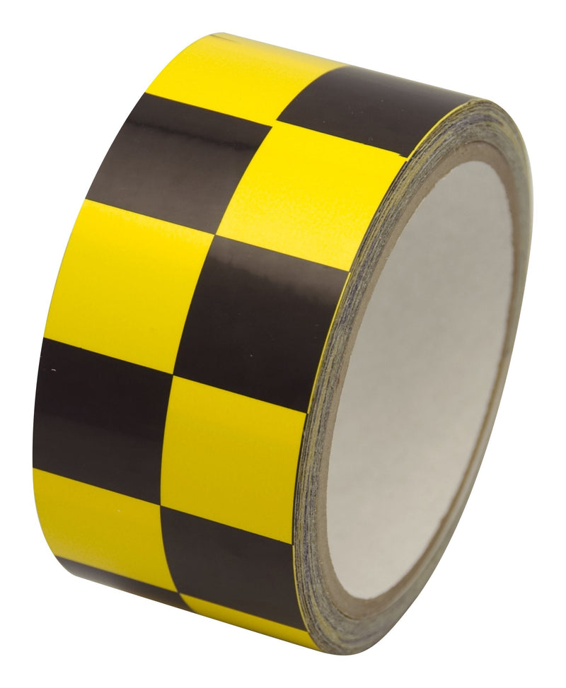 INCOM Manufacturing Checkerboard Race Pattern Laminated Safety Tape, 1 Inch Square, Yellow and Black, Indoor and Outdoor Use, 2 Inch x 54 ft, LCB210 2 Inches x 54 Feet
