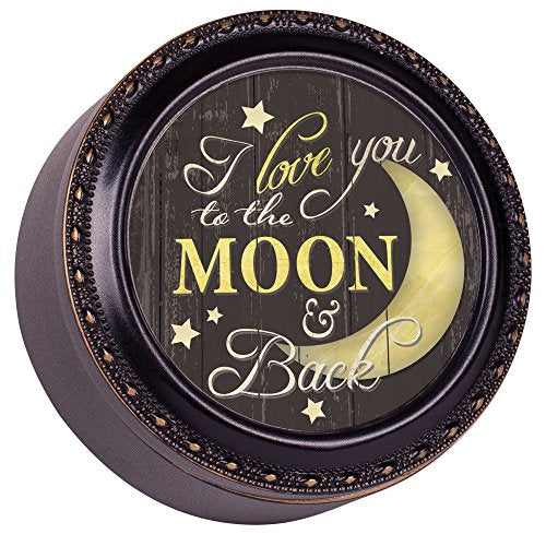 Cottage Garden Love You to the Moon and Back Black Rope Trim Petite Round Jewelry and Keepsake Box