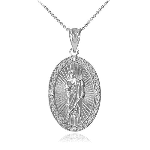 Sterling Silver Saint Jude Thaddeus CZ Oval Medal Pendant Necklace with Rolo Chain and Pendant only (Medium) Pendant + 22" Chain