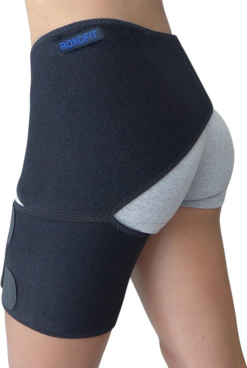 [Australia - AusPower] - Hip Brace for Sciatica Pain Relief,Compression Support Wrap for Sciatic Nerve, Pulled Thigh, Hip Fle??r Strain, Groin Injury, Hamstring Pull,Sacroiliac Joint Support Stabilizer for Men, Women (Black) Black 