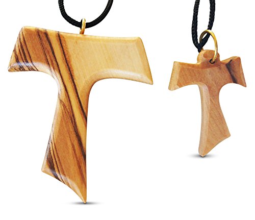 Novel Merk 2-Piece Tau Cross Large & Small Olive Wood Necklaces Made in Bethlehem