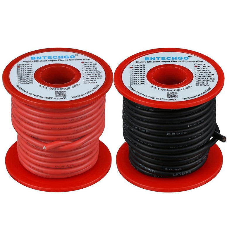 BNTECHGO 14 Gauge Silicone Wire Spool red and Black Each 40ft Flexible 14 AWG Stranded Tinned Copper Wire silicone wire red 40ft and black 40ft
