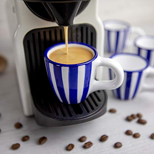 City to Cottage Ceramic Espresso Cups of 4, Small Expresso Shots, Demitasse, Perfect for Espresso Machine, Handcrafted Cups (Navy Blue Stripe Coastal)